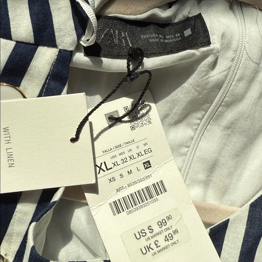 Zara‎ Belted Linen Blend Waist Cut Out Dress - Picture 13 of 17